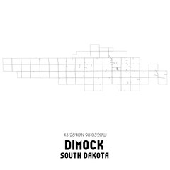 Dimock South Dakota. US street map with black and white lines.