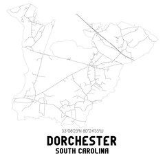 Dorchester South Carolina. US street map with black and white lines.