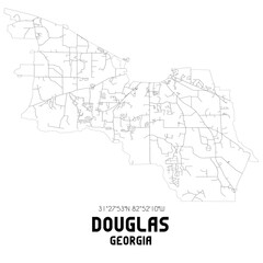 Douglas Georgia. US street map with black and white lines.