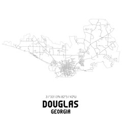 Douglas Georgia. US street map with black and white lines.