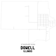 Dowell Illinois. US street map with black and white lines.