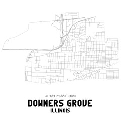 Downers Grove Illinois. US street map with black and white lines.