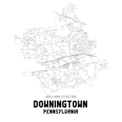Fototapeta na wymiar Downingtown Pennsylvania. US street map with black and white lines.