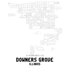 Downers Grove Illinois. US street map with black and white lines.
