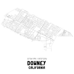 Downey California. US street map with black and white lines.