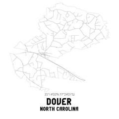 Dover North Carolina. US street map with black and white lines.
