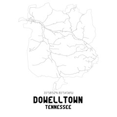 Dowelltown Tennessee. US street map with black and white lines.