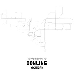 Dowling Michigan. US street map with black and white lines.