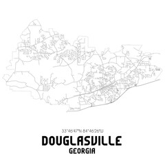 Douglasville Georgia. US street map with black and white lines.