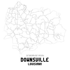 Downsville Louisiana. US street map with black and white lines.