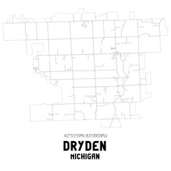 Dryden Michigan. US street map with black and white lines.