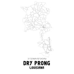 Dry Prong Louisiana. US street map with black and white lines.