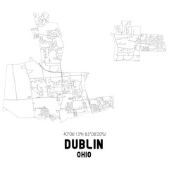 Dublin Ohio. US street map with black and white lines.