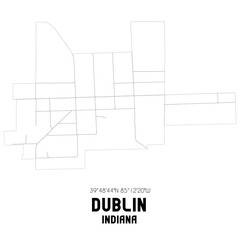 Dublin Indiana. US street map with black and white lines.