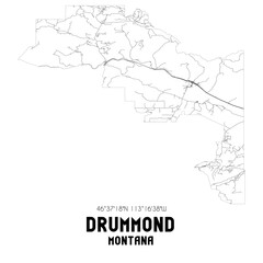 Drummond Montana. US street map with black and white lines.