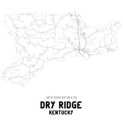 Dry Ridge Kentucky. US street map with black and white lines.