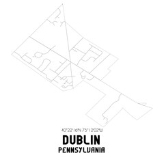 Dublin Pennsylvania. US street map with black and white lines.