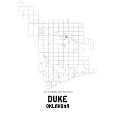 Fototapeta na wymiar Duke Oklahoma. US street map with black and white lines.