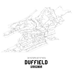 Fototapeta premium Duffield Virginia. US street map with black and white lines.