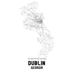Dublin Georgia. US street map with black and white lines.