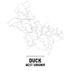 Duck West Virginia. US street map with black and white lines.