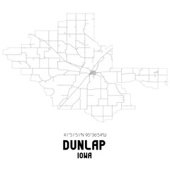 Dunlap Iowa. US street map with black and white lines.