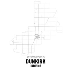 Dunkirk Indiana. US street map with black and white lines.
