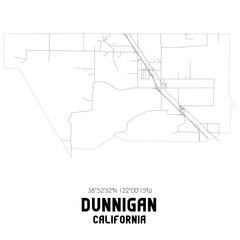 Dunnigan California. US street map with black and white lines.