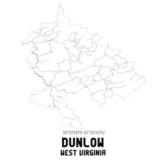 Dunlow West Virginia. US street map with black and white lines.