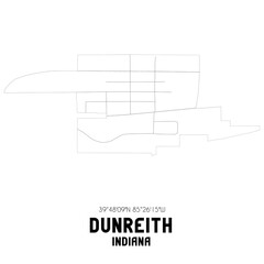 Dunreith Indiana. US street map with black and white lines.