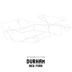 Durham New York. US street map with black and white lines.