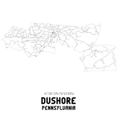 Dushore Pennsylvania. US street map with black and white lines.