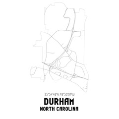 Durham North Carolina. US street map with black and white lines.