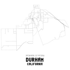 Durham California. US street map with black and white lines.