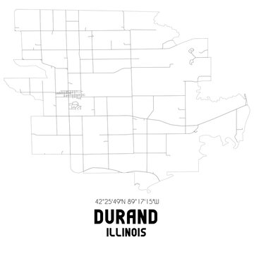 Durand Illinois. US street map with black and white lines.