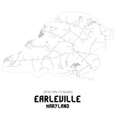 Earleville Maryland. US street map with black and white lines.