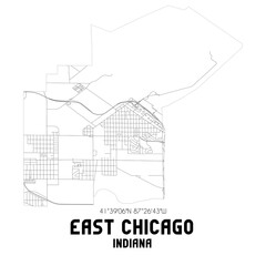 East Chicago Indiana. US street map with black and white lines.