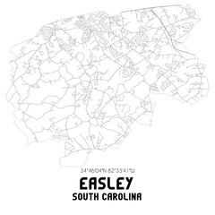 Fototapeta na wymiar Easley South Carolina. US street map with black and white lines.