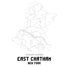 East Chatham New York. US street map with black and white lines.