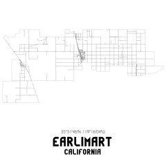 Earlimart California. US street map with black and white lines.