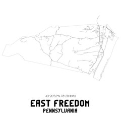 East Freedom Pennsylvania. US street map with black and white lines.