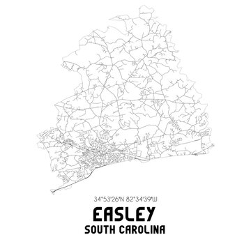 Easley South Carolina. US street map with black and white lines.