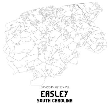 Easley South Carolina. US street map with black and white lines.