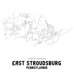 East Stroudsburg Pennsylvania. US street map with black and white lines.