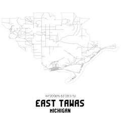 East Tawas Michigan. US street map with black and white lines.