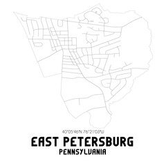 East Petersburg Pennsylvania. US street map with black and white lines.