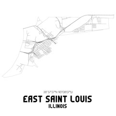 East Saint Louis Illinois. US street map with black and white lines.
