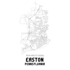 Easton Pennsylvania. US street map with black and white lines.