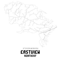 Eastview Kentucky. US street map with black and white lines.