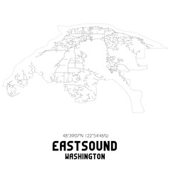 Eastsound Washington. US street map with black and white lines.